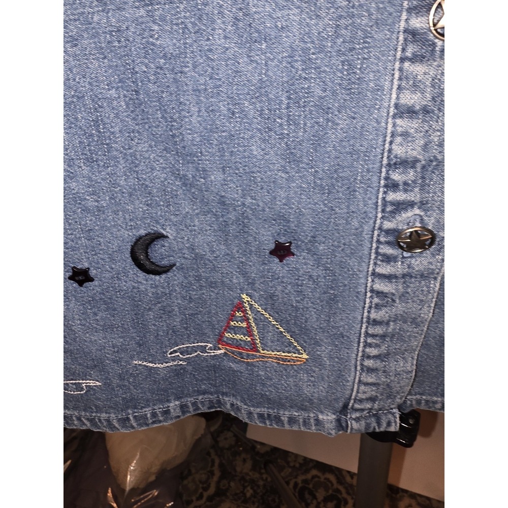 Christopher & Banks Size L Denim Jacket Shirt Sailing Theme. 23" PTP,  26" Long. - Picture 3 of 12